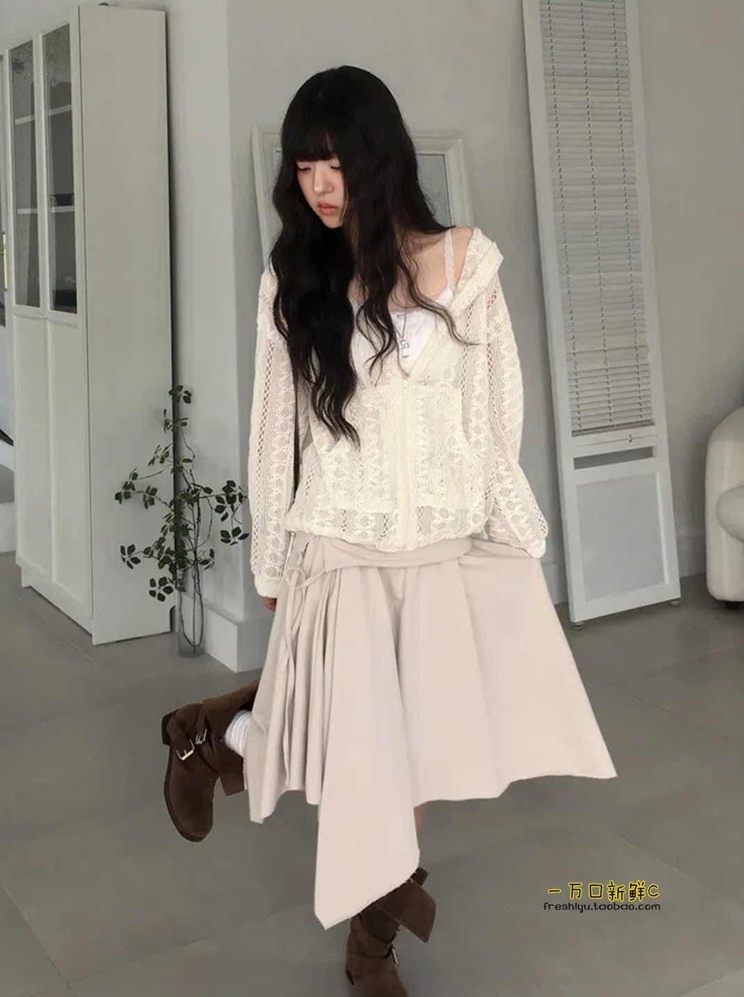 한 부서 이른 가을 레이스 시스루 니트 지퍼 후드 루즈핏 오픈 가디건 캐주얼 자외선 차단 얇은 스타일 맨위 재킷 상세 이미지 12