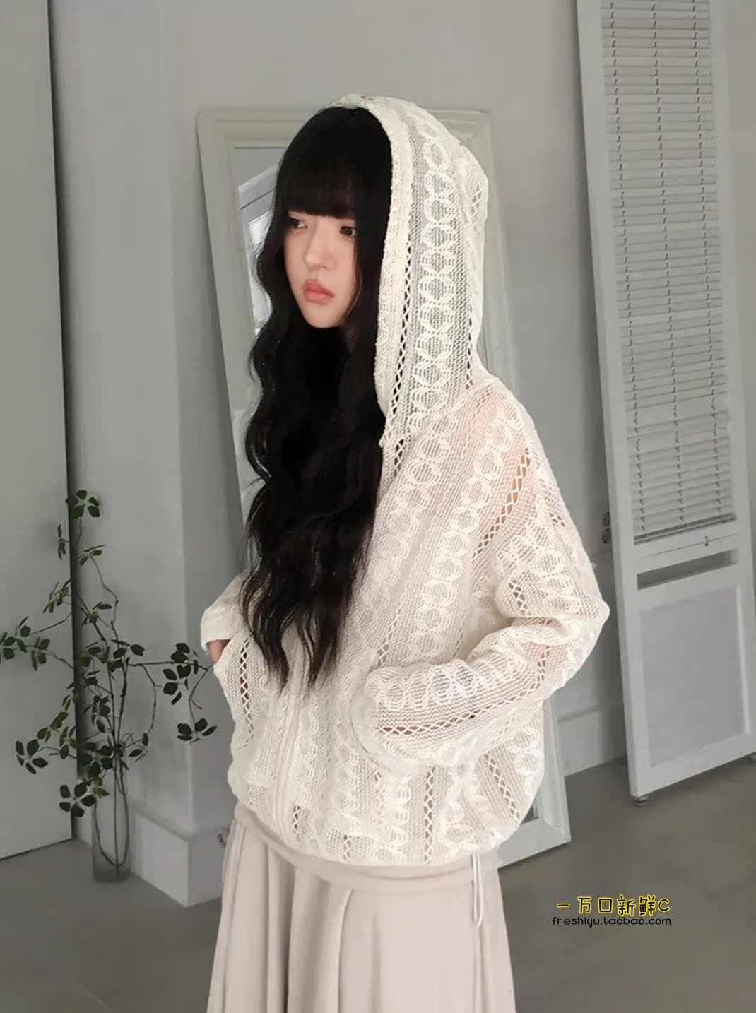 한 부서 이른 가을 레이스 시스루 니트 지퍼 후드 루즈핏 오픈 가디건 캐주얼 자외선 차단 얇은 스타일 맨위 재킷 상세 이미지 13