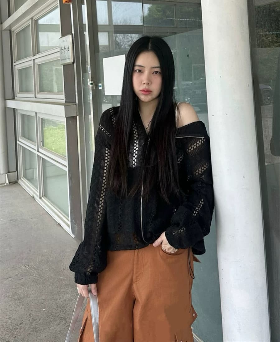 한 부서 이른 가을 레이스 시스루 니트 지퍼 후드 루즈핏 오픈 가디건 캐주얼 자외선 차단 얇은 스타일 맨위 재킷 상세 이미지 15