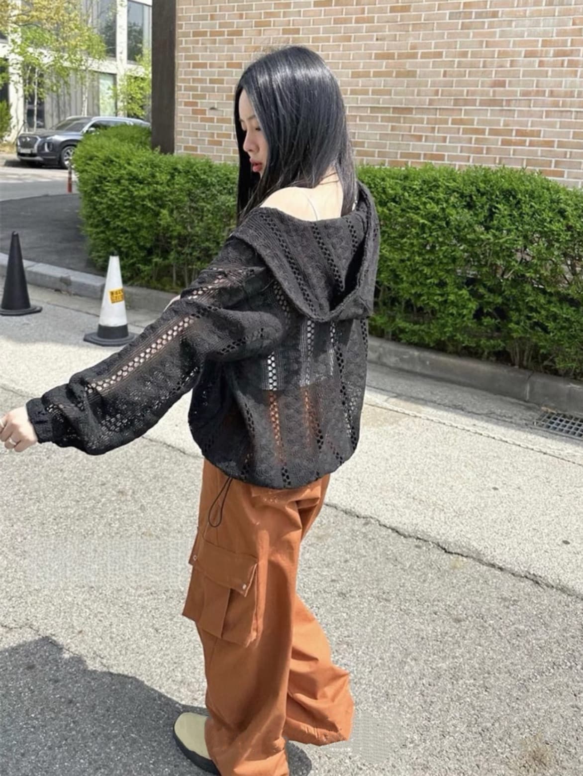 한 부서 이른 가을 레이스 시스루 니트 지퍼 후드 루즈핏 오픈 가디건 캐주얼 자외선 차단 얇은 스타일 맨위 재킷 상세 이미지 16