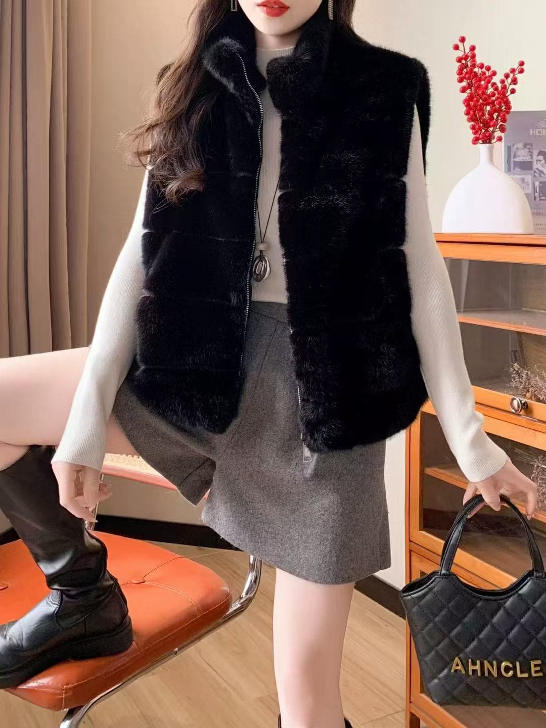 터틀넥 지퍼 모방 수달 털 조끼 여자 2026 봄 드레스 새로운 쇼트 스타일 피모 하나 플리스 조끼 자켓 트렌디 상세 이미지 6