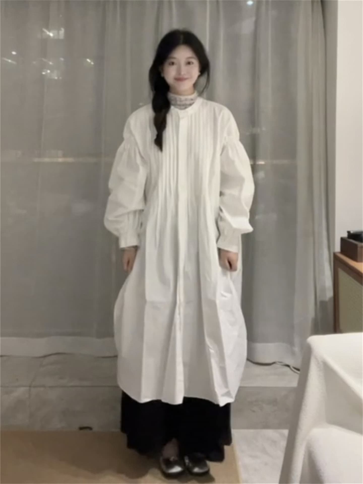 다용도 혼합 경기 무거운 작업 면 워싱 긴팔 셔츠 스탠드 칼라 드레스 일본과 한국 출퇴근 bf 라운드 넥 상세 이미지 6