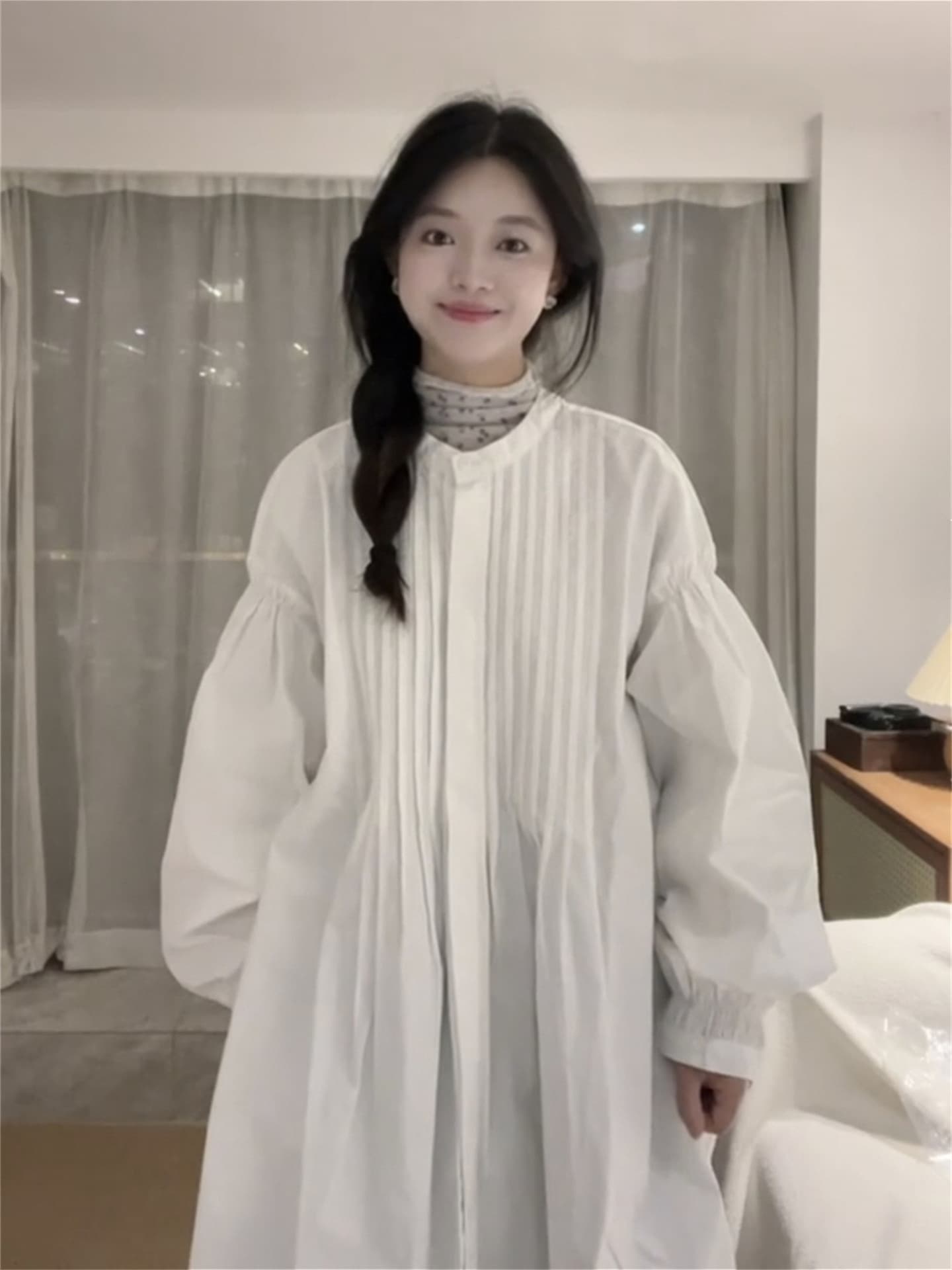 다용도 혼합 경기 무거운 작업 면 워싱 긴팔 셔츠 스탠드 칼라 드레스 일본과 한국 출퇴근 bf 라운드 넥 상세 이미지 7