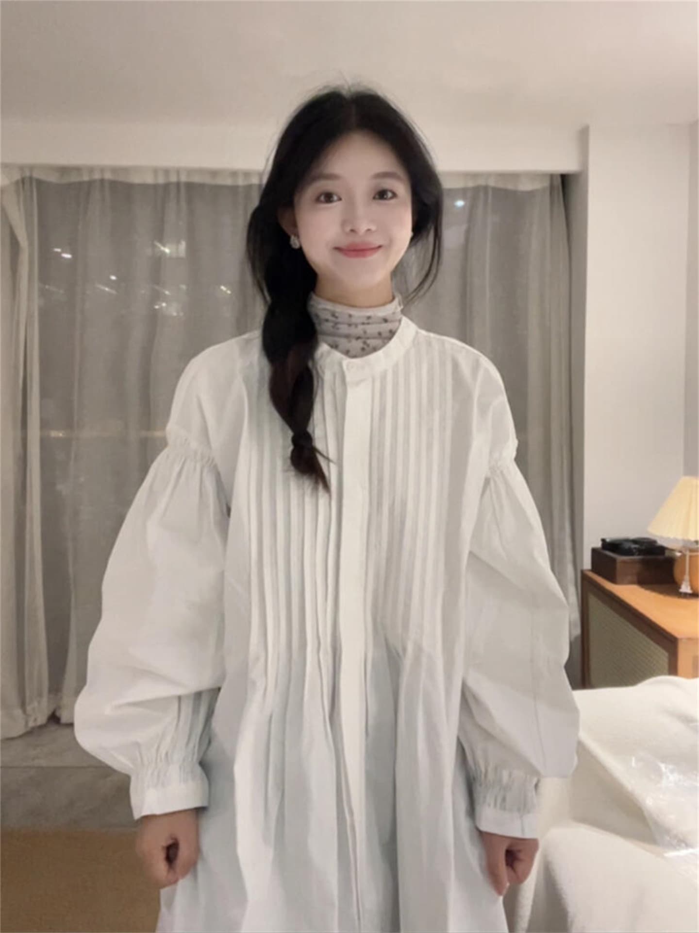 다용도 혼합 경기 무거운 작업 면 워싱 긴팔 셔츠 스탠드 칼라 드레스 일본과 한국 출퇴근 bf 라운드 넥 상세 이미지 8