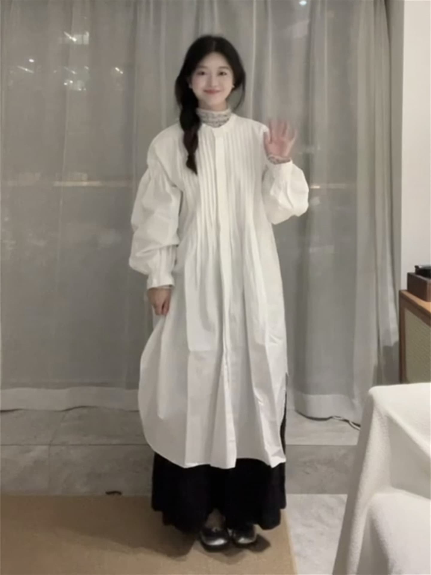 다용도 혼합 경기 무거운 작업 면 워싱 긴팔 셔츠 스탠드 칼라 드레스 일본과 한국 출퇴근 bf 라운드 넥 상세 이미지 9