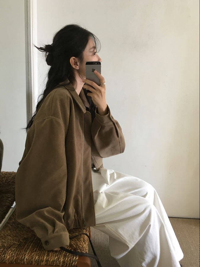 아름다움 라드. 레트로 스타일 여성 코트 2026 봄 가을 새로운 지퍼 플러시 허리 수축 슬림해 보이는 쇼트 스타일 재킷 맨위 상세 이미지 10