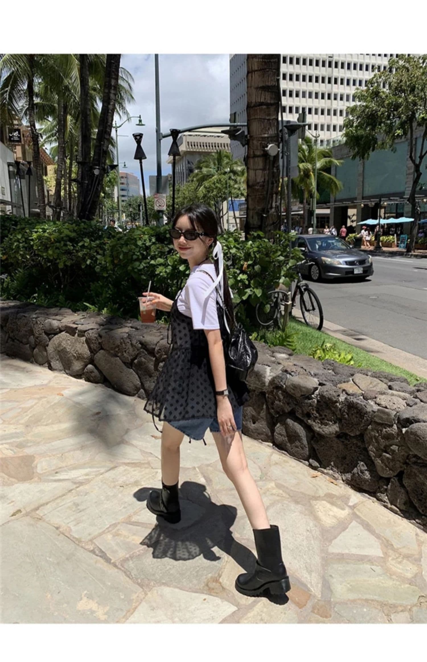 여름 ins 작은 대중 디자인 개성 단색 작은 꽃 스택 착용 망사 레이스업 슬립 맨위 상세 이미지 12