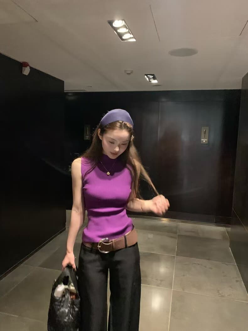 레드 맨 파빌리온 조끼 여성 여름 외출용 검정색 니트 터틀넥 고급 센스 chic Chic 오프숄더 한 부서 민소매 맨위 상세 이미지 10