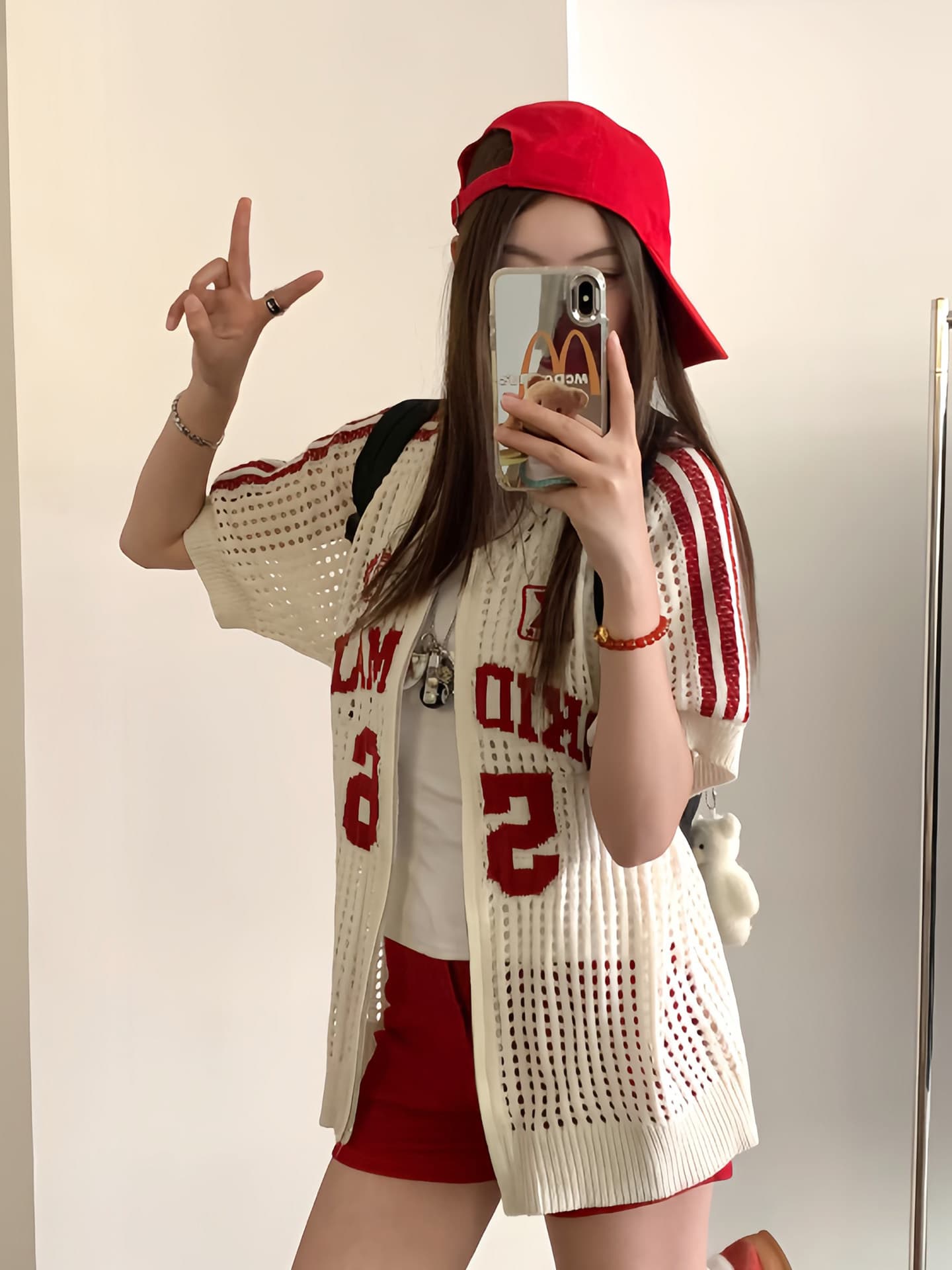 아메리칸 레트로 홀로우 아웃 저지 반팔 오픈 가디건 여성 외부 가져 가라. 여름 얇은 스타일 루즈핏 슈퍼 잘 생긴 니트 블라우스 맨위 이미지 3