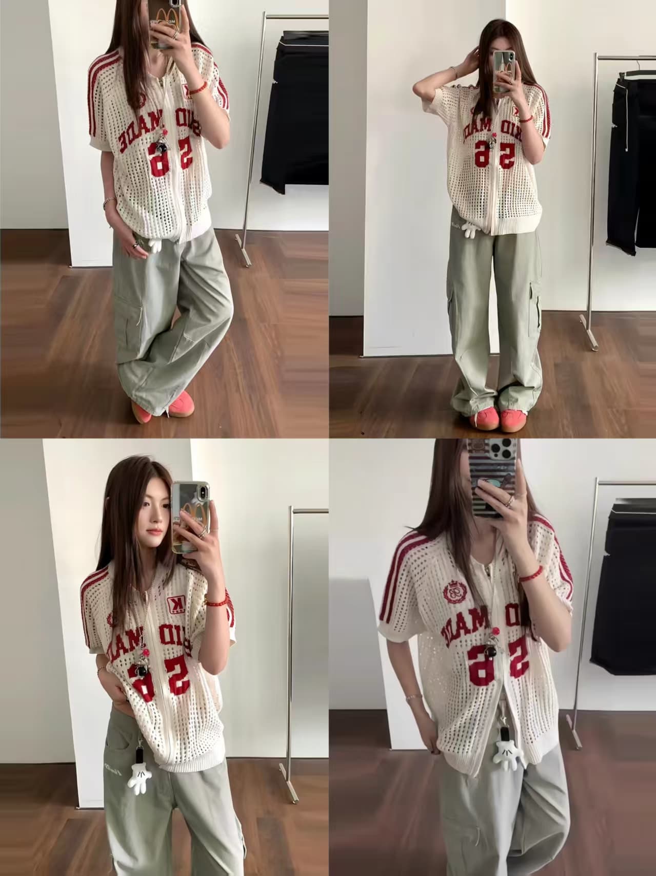 아메리칸 레트로 홀로우 아웃 저지 반팔 오픈 가디건 여성 외부 가져 가라. 여름 얇은 스타일 루즈핏 슈퍼 잘 생긴 니트 블라우스 맨위 상세 이미지 1