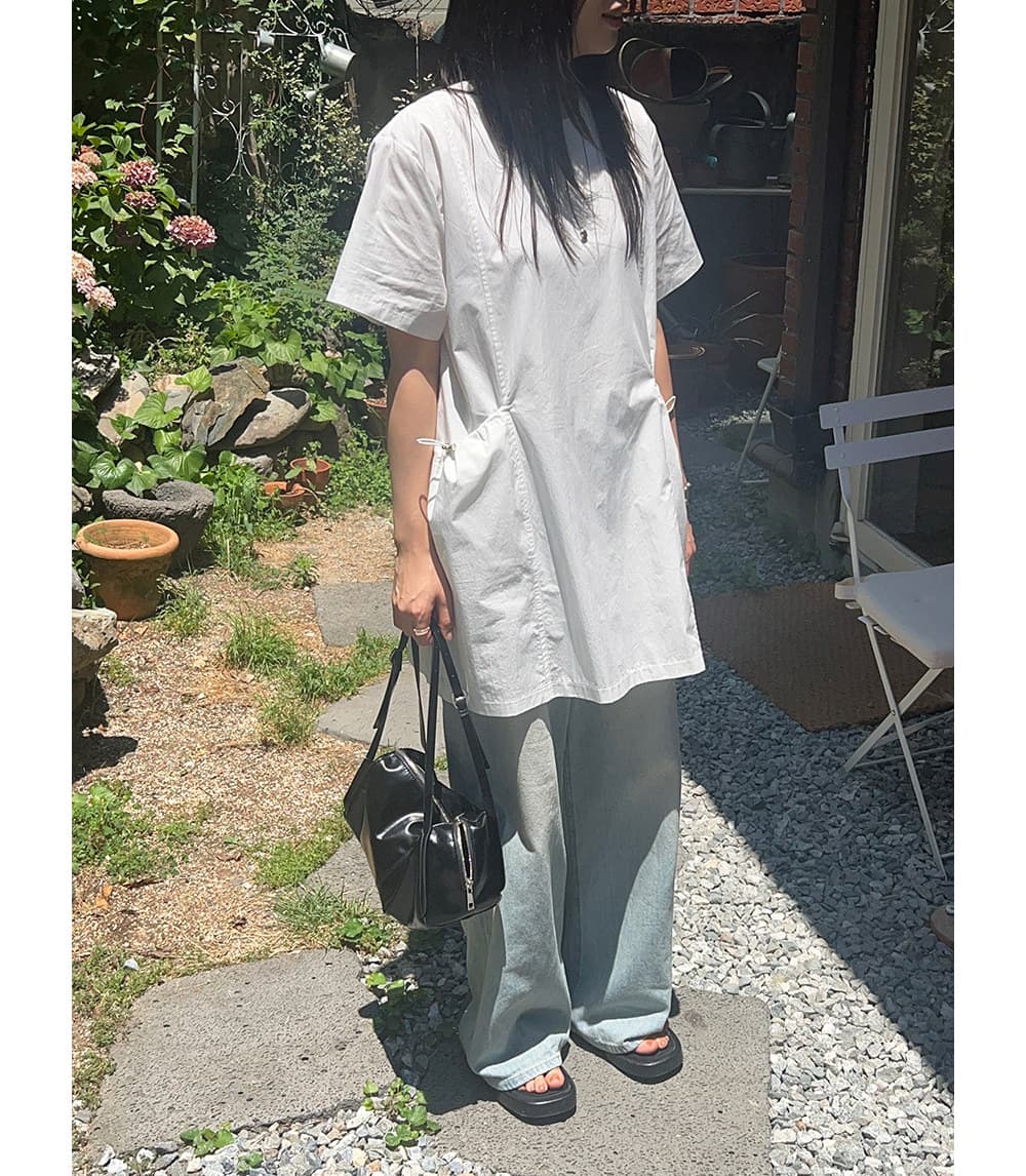 한국 동대문 여름 새로운 프랑스식 레트로 작은 대중 라운드 넥 루즈핏 빅 포켓 여성 드레스 중간 길이 치마 상세 이미지 14