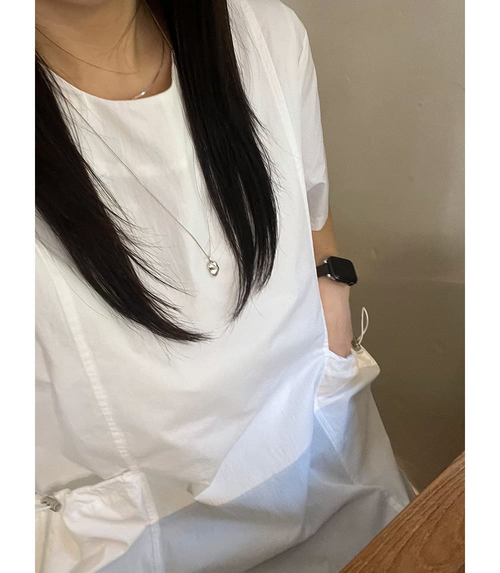 한국 동대문 여름 새로운 프랑스식 레트로 작은 대중 라운드 넥 루즈핏 빅 포켓 여성 드레스 중간 길이 치마 상세 이미지 19