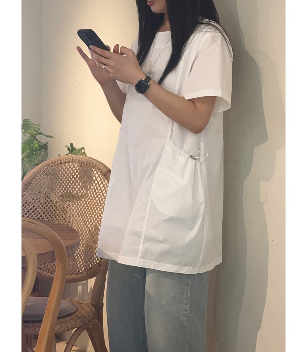 한국 동대문 여름 새로운 프랑스식 레트로 작은 대중 라운드 넥 루즈핏 빅 포켓 여성 드레스 중간 길이 치마 상세 이미지 20