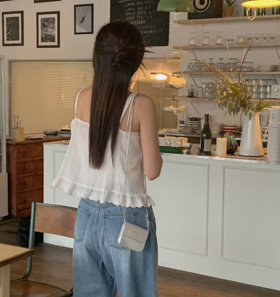 작은 키 캐미솔 여름 새로운 프랑스식 레이스업 프릴 외국 가스 연령 감소 쇼트 스타일 디자인 센스 맨위 상세 이미지 3