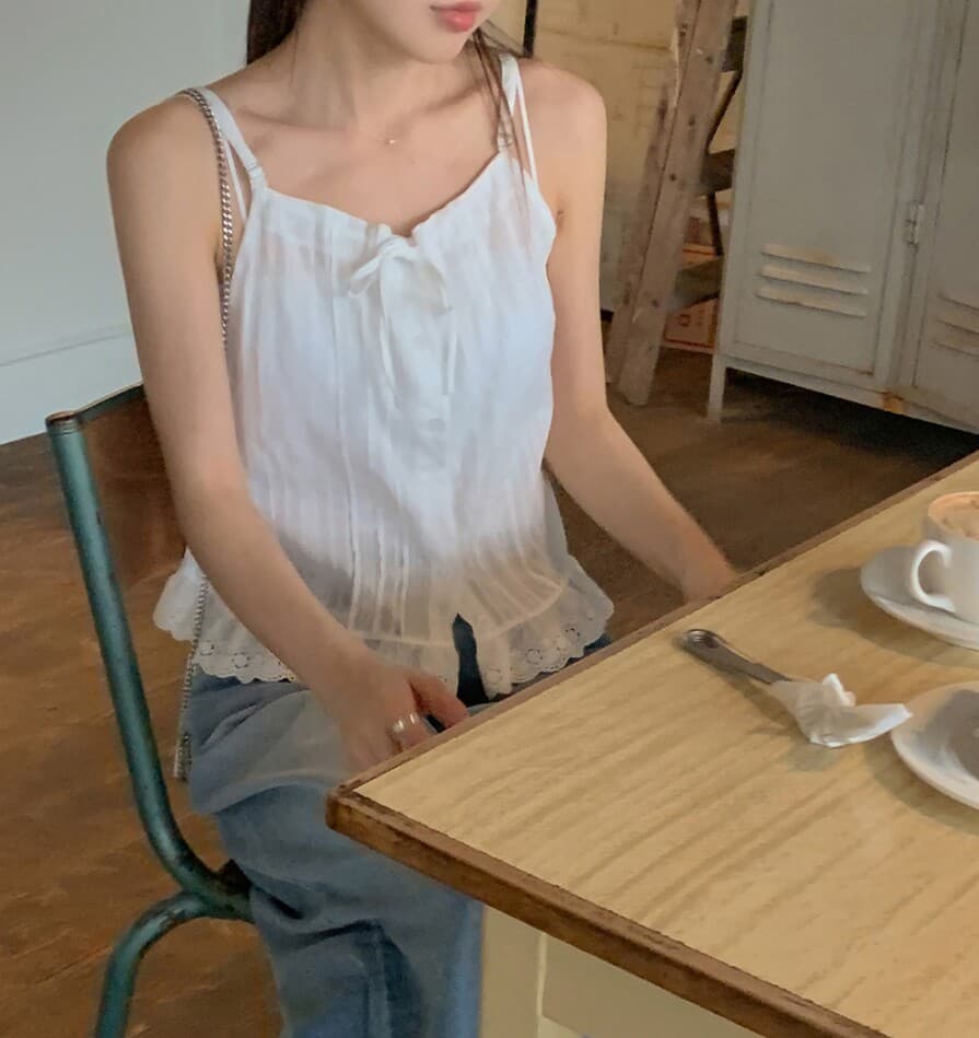 작은 키 캐미솔 여름 새로운 프랑스식 레이스업 프릴 외국 가스 연령 감소 쇼트 스타일 디자인 센스 맨위 상세 이미지 16