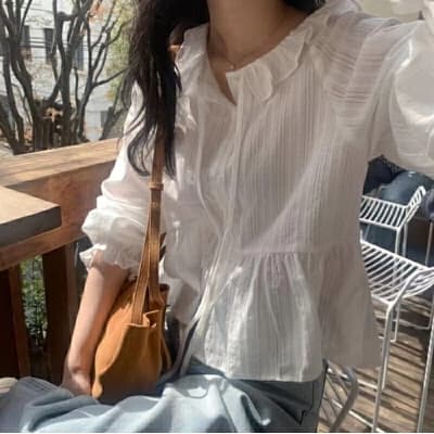 한 부서 물결무늬 측면 달콤함 소녀 레이스업 단색 셔츠 오픈 가디건 태양 보호 셔츠 에어컨 셔츠 상세 이미지 6