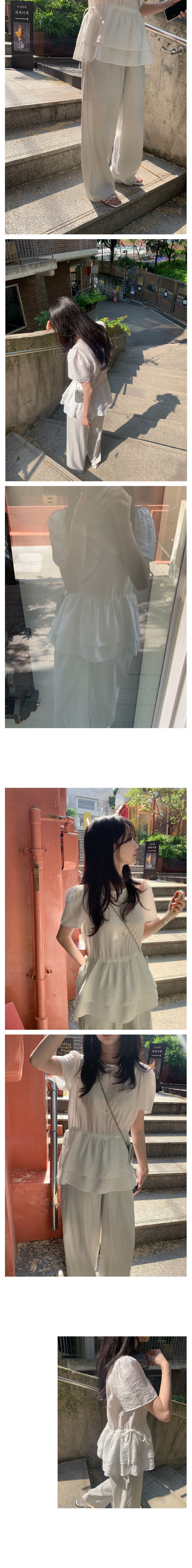 부드러운 바람 이중층 프릴 반팔 여성 셔츠 여름 새로운 디자인 센스 펌프 로프 레이스업 맨위 상세 이미지 3