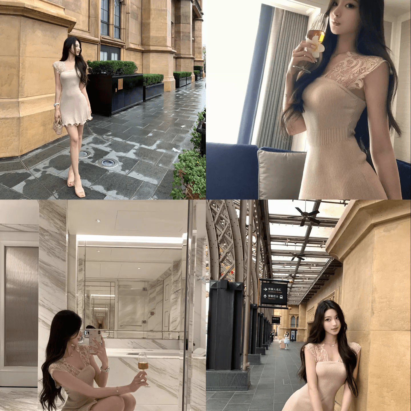 2026 레이스 섹시함 V넥 여성 드레스 봄 여름 품격 몸매 가꾸기 허리 수축 홀로우 아웃 치마 상세 이미지 6