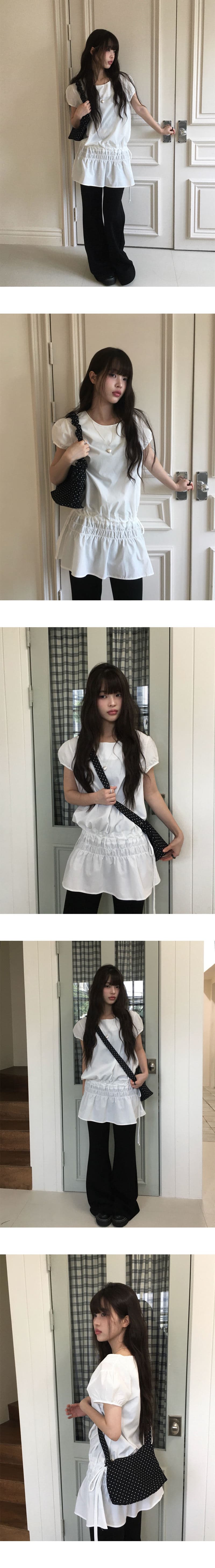 2026 한국 스타일 작은 대중 디자인 센스 캐주얼 슬림해 보이는 밴딩 펌프 로프 레이스업 작은 키 거품 소매 점프 슈트 상세 이미지 7