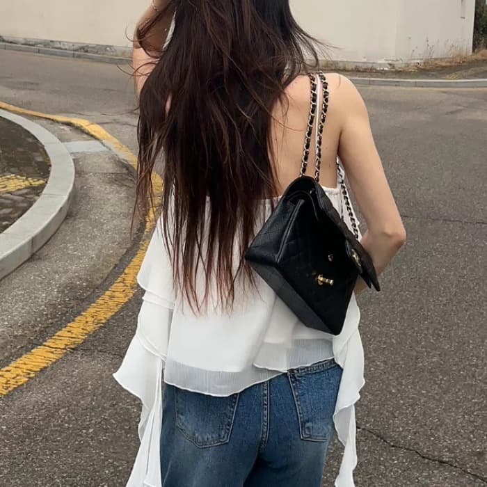 한 부서 달콤함 작은 섹시함 바람이 아닙니다. 규칙 수준 단색 연꽃 잎 레이스 V넥 캐미솔 맨위 여성 이미지 4