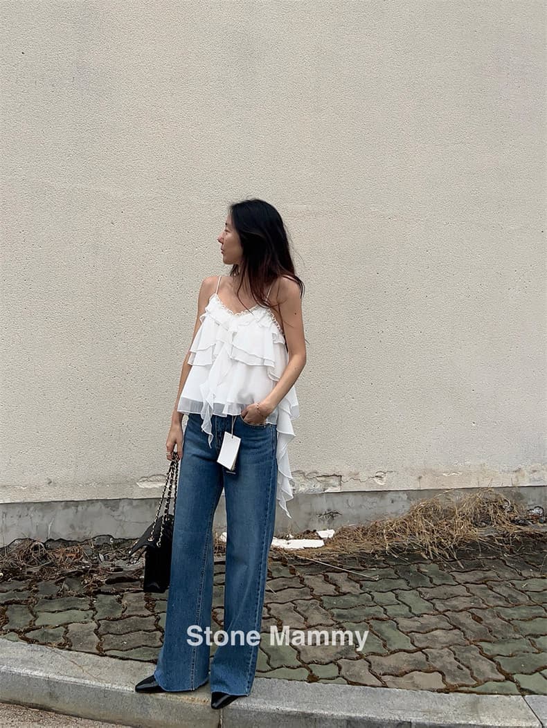 한 부서 달콤함 작은 섹시함 바람이 아닙니다. 규칙 수준 단색 연꽃 잎 레이스 V넥 캐미솔 맨위 여성 상세 이미지 11