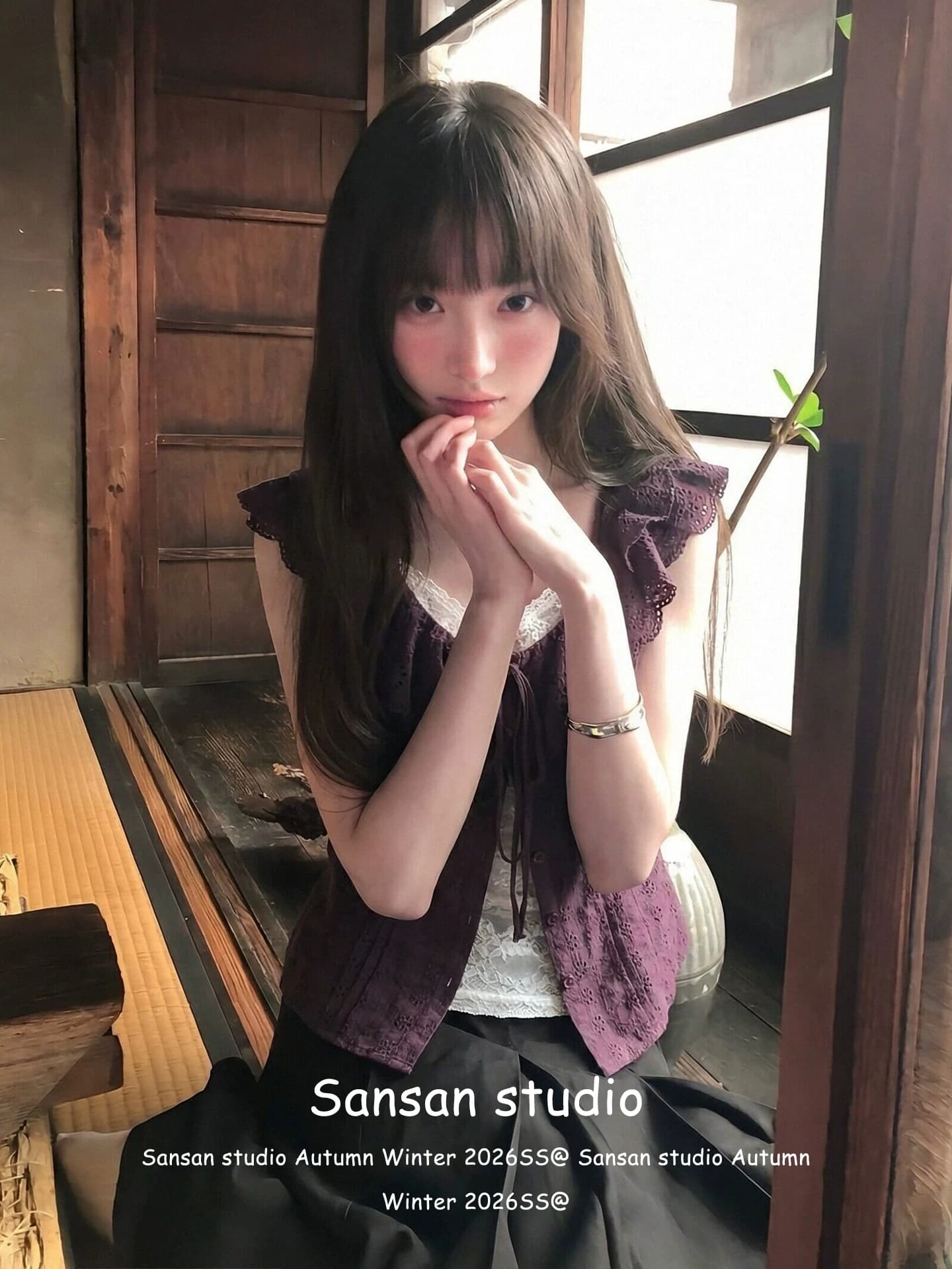 프랑스식 프릴 반팔 여성 셔츠 초기 여름 착용 가져 가라. 보라색 셔츠 작은 셔츠 몸매 가꾸기 슬림해 보이는 디자인 센스 맨위 상세 이미지 1