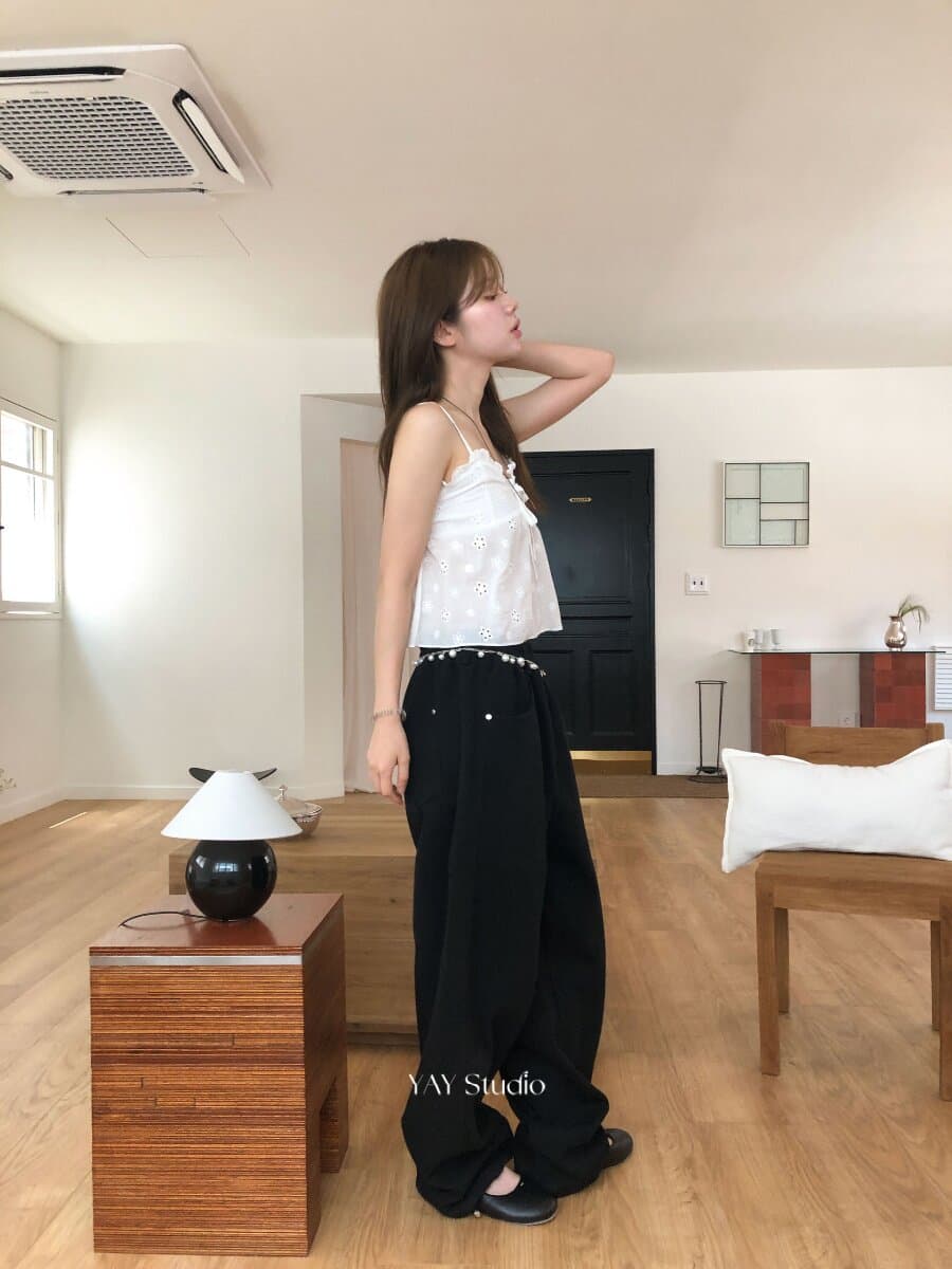 한 부서 디스플레이 얇고 작은 섹시함 다용도 만나는 외출용 홀로우 아웃 꽃 프릴 쇼트 스타일 캐미솔 상세 이미지 8