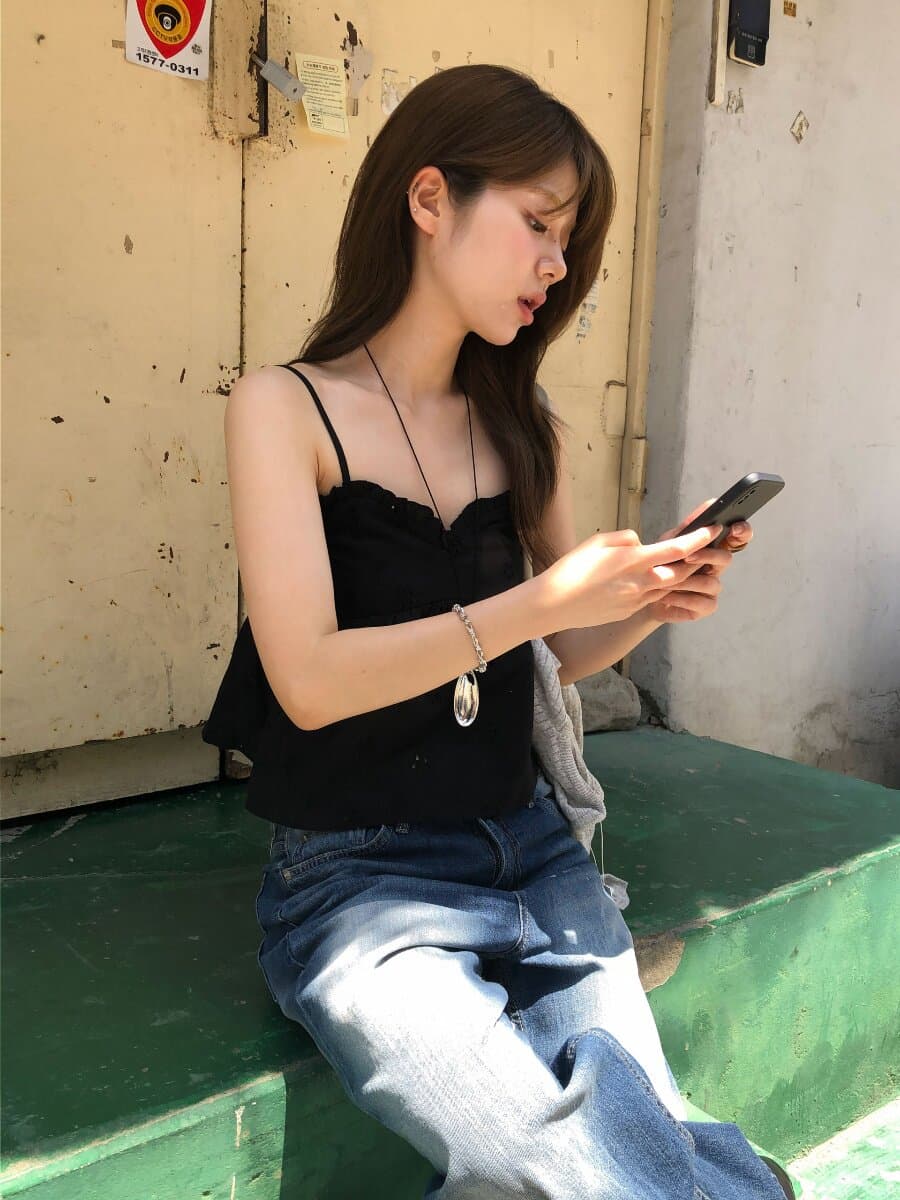한 부서 디스플레이 얇고 작은 섹시함 다용도 만나는 외출용 홀로우 아웃 꽃 프릴 쇼트 스타일 캐미솔 상세 이미지 18