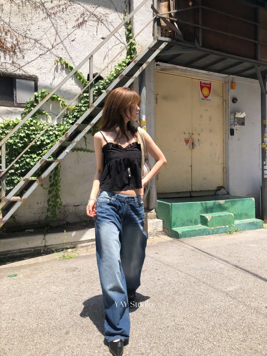 한 부서 디스플레이 얇고 작은 섹시함 다용도 만나는 외출용 홀로우 아웃 꽃 프릴 쇼트 스타일 캐미솔 상세 이미지 25