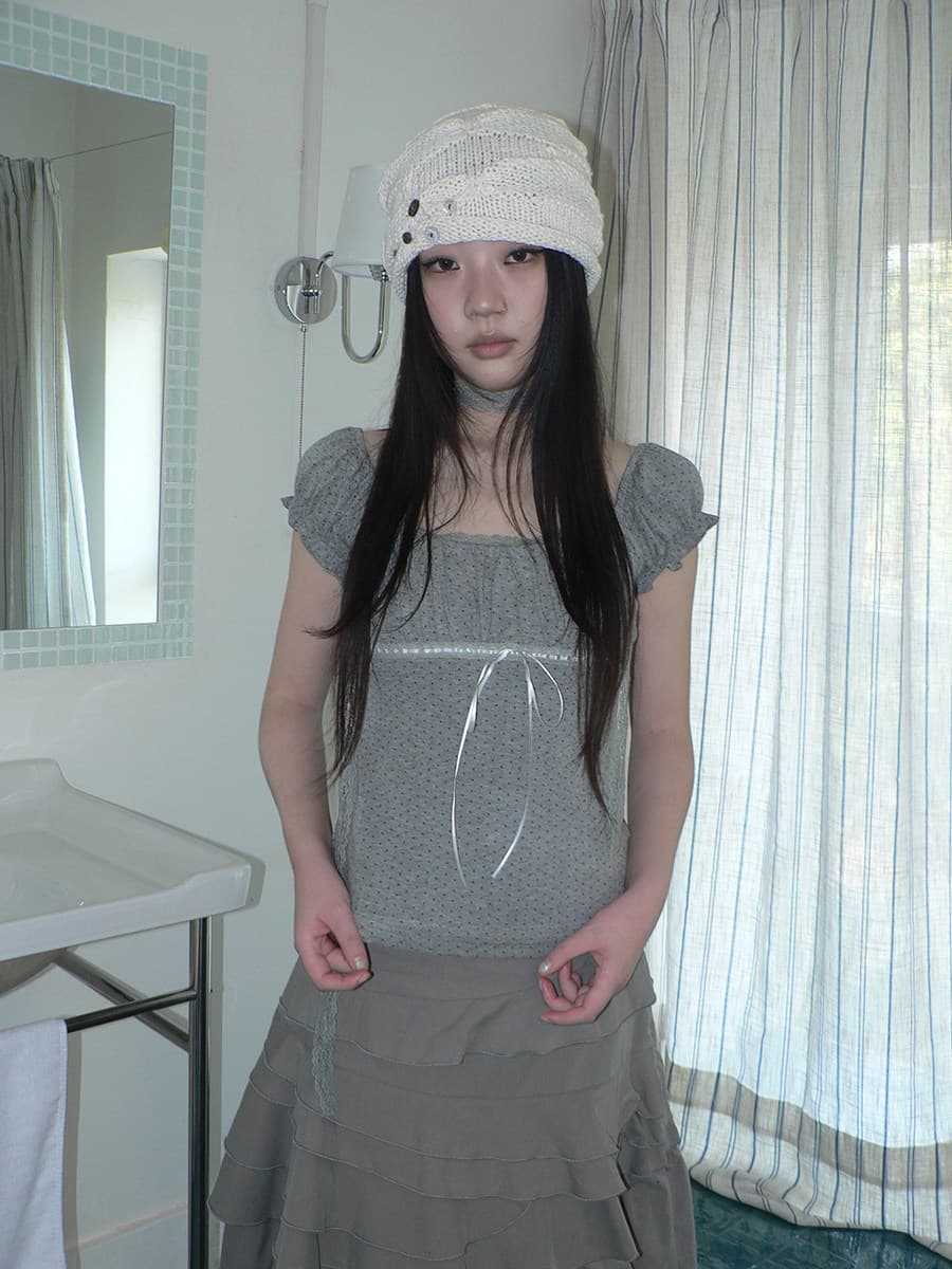 2026 한 부서 고대 조기 센스 도트 무늬 광장 칼라 거품 소매 플리츠 레이스 측면에 의류 경기 목도리 상세 이미지 18