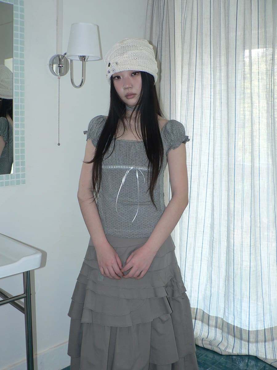 2026 한 부서 고대 조기 센스 도트 무늬 광장 칼라 거품 소매 플리츠 레이스 측면에 의류 경기 목도리 상세 이미지 24