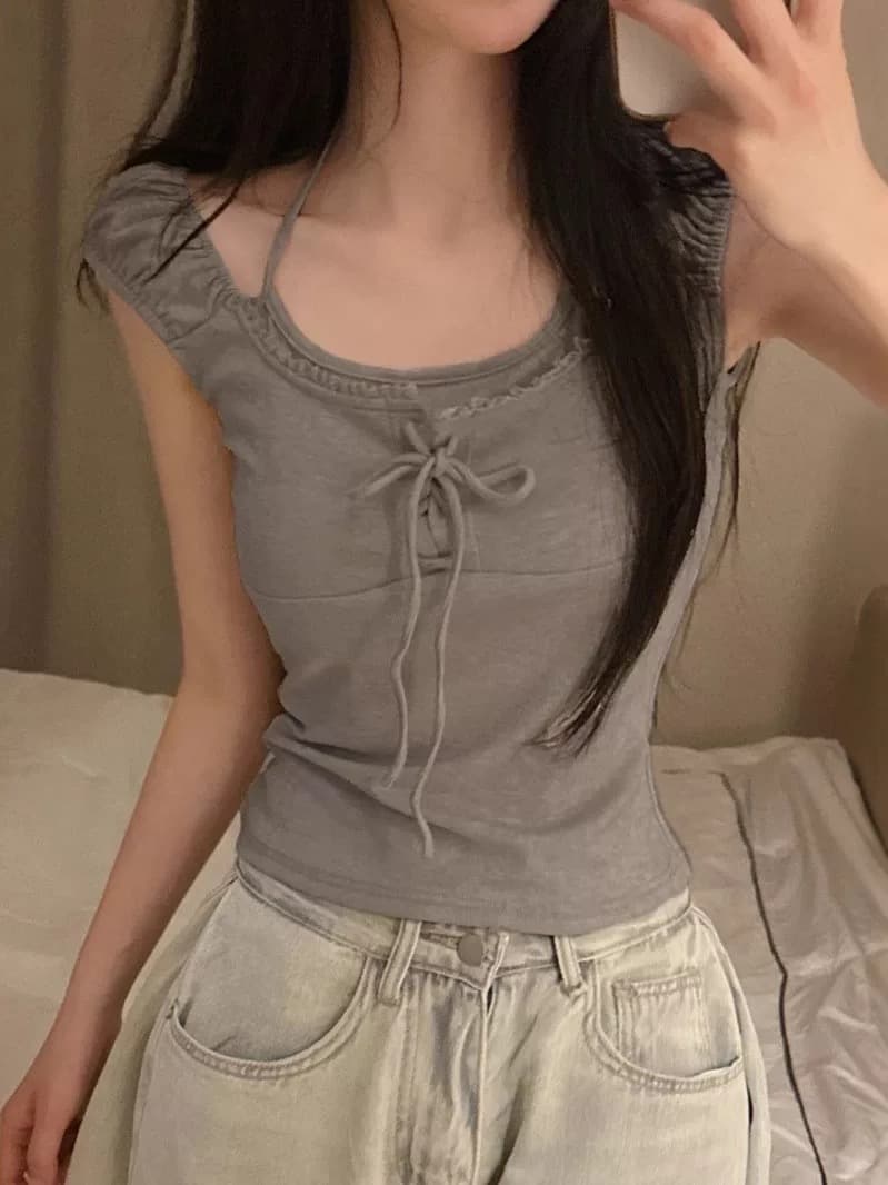 2026 한 부서 다용도 작은 청신 순수한 욕망 소녀 그게 바로 비전 센스 페이크 레이어드 행침 목 거품 소매 상세 이미지 5
