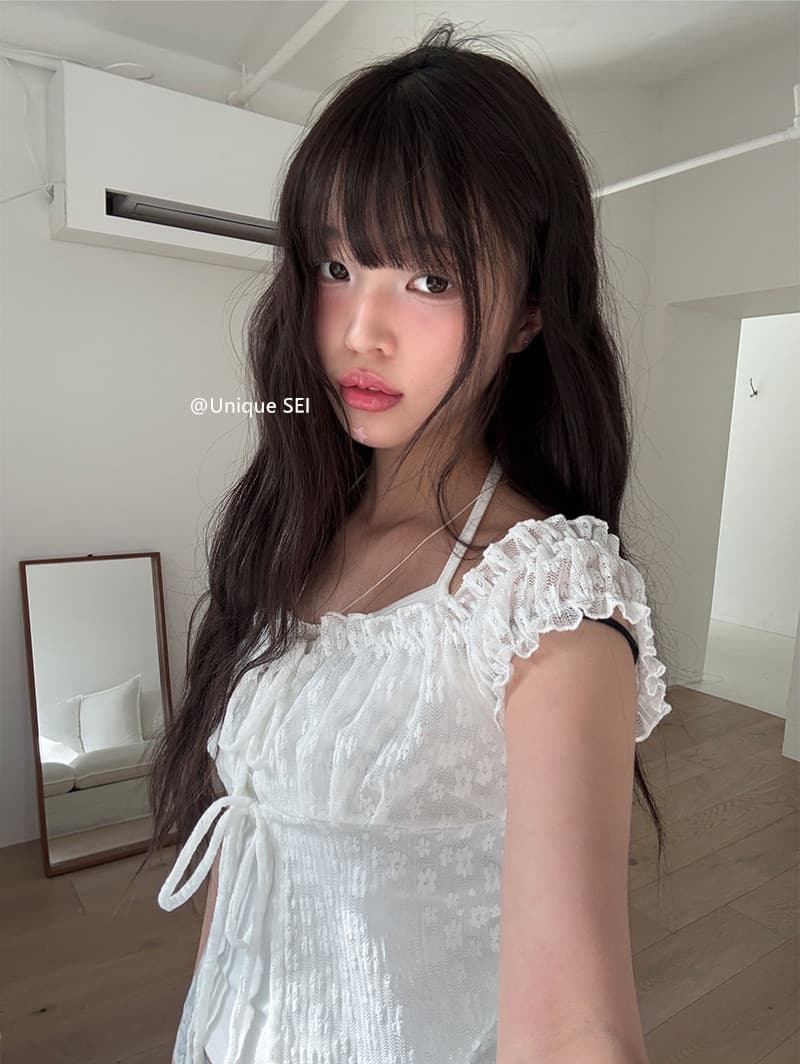 작은 섹시함 다용도 한 부서 부드러운 페이크 레이어드 스트랩 레이스 반팔 셔츠 맨위 상세 이미지 24
