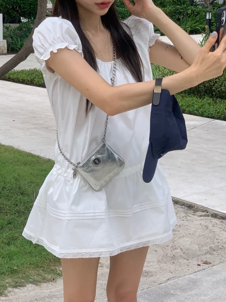 한국 스타일 슬림해 보이는 다용도 바람 허리 펌프 로프 버블 반팔 소녀 인형 드레스 미니 스커트