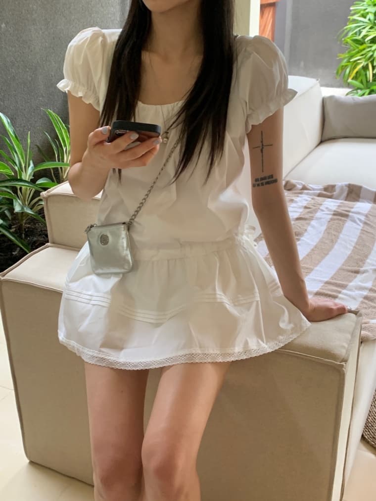 한국 스타일 슬림해 보이는 다용도 바람 허리 펌프 로프 버블 반팔 소녀 인형 드레스 미니 스커트 이미지 2
