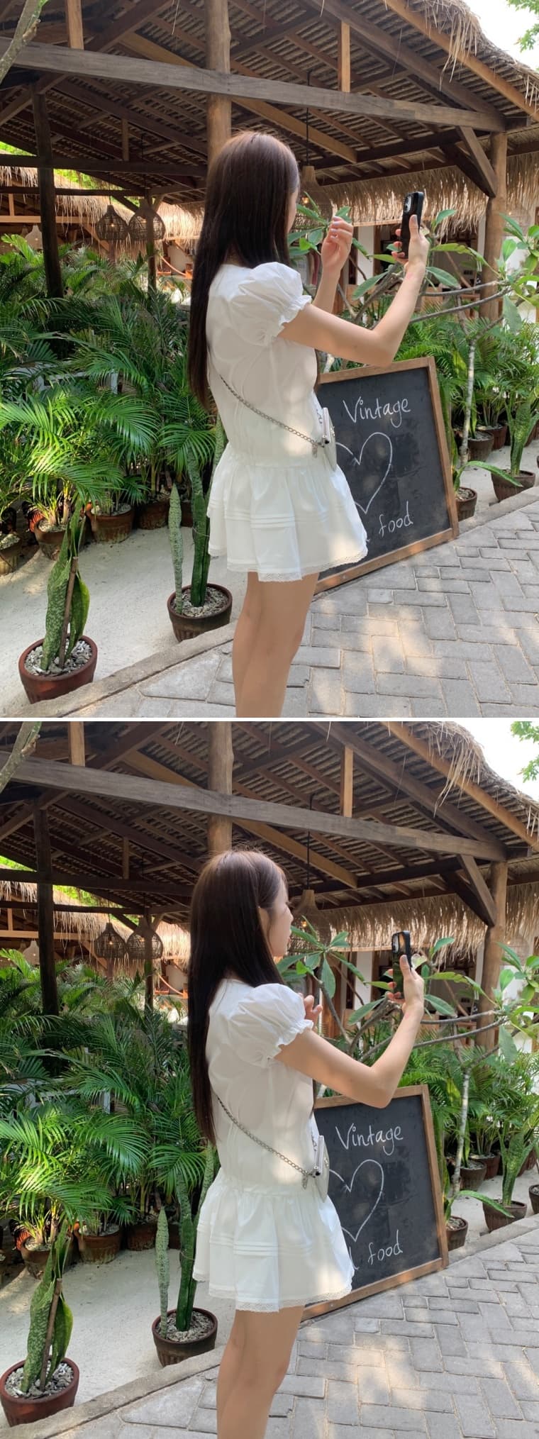 한국 스타일 슬림해 보이는 다용도 바람 허리 펌프 로프 버블 반팔 소녀 인형 드레스 미니 스커트 상세 이미지 1