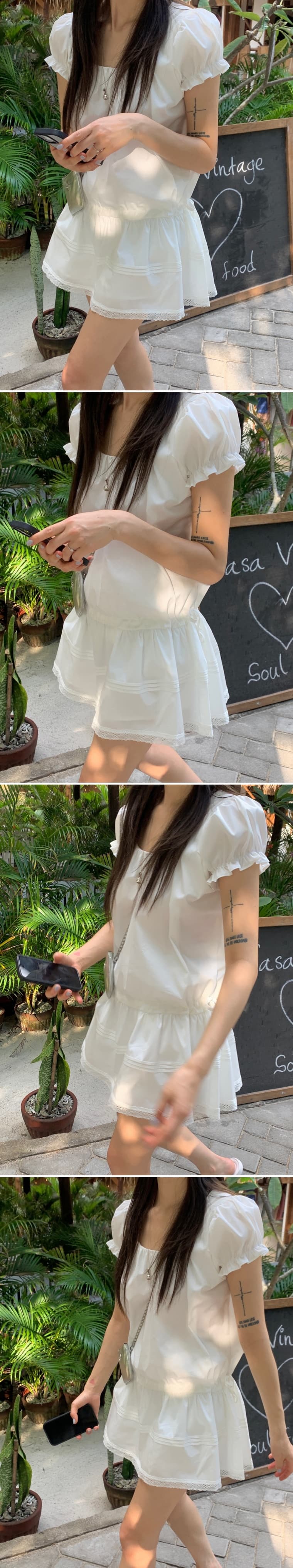 한국 스타일 슬림해 보이는 다용도 바람 허리 펌프 로프 버블 반팔 소녀 인형 드레스 미니 스커트 상세 이미지 4