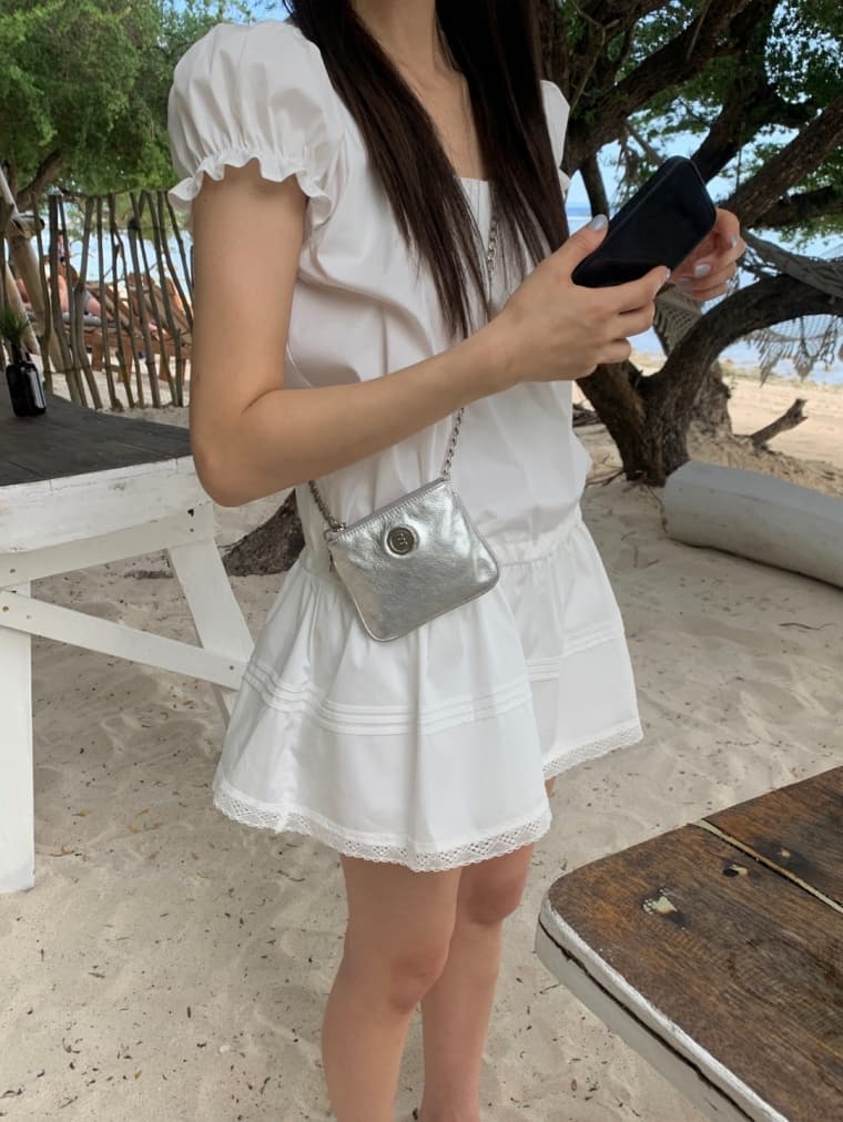 한국 스타일 슬림해 보이는 다용도 바람 허리 펌프 로프 버블 반팔 소녀 인형 드레스 미니 스커트 상세 이미지 9