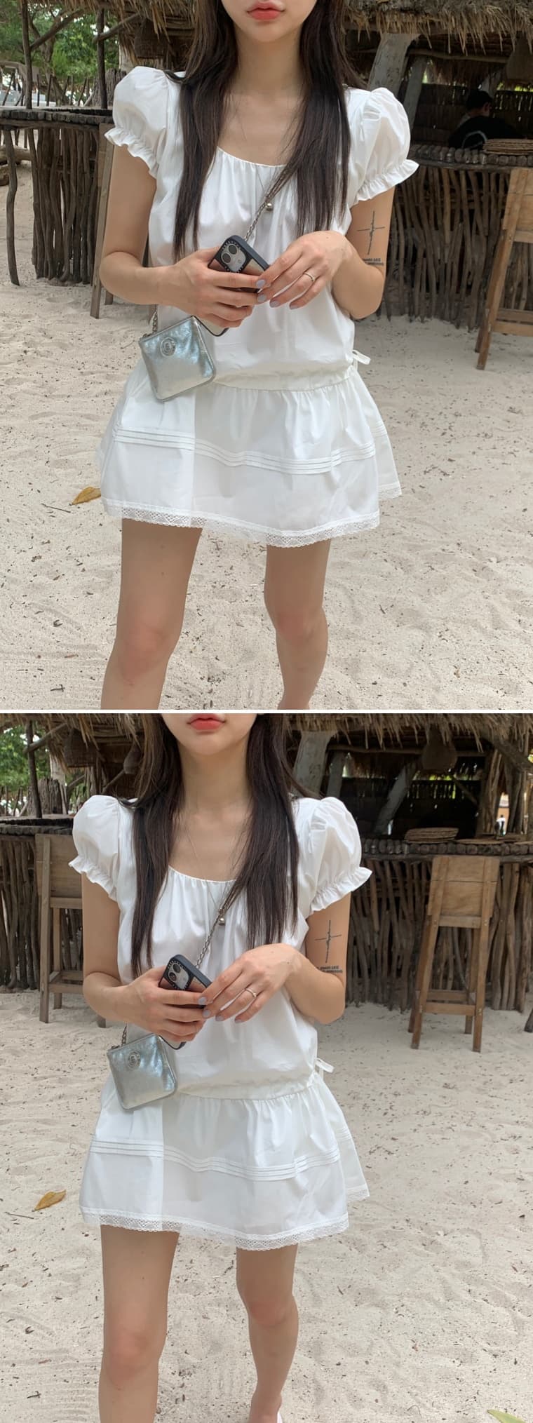 한국 스타일 슬림해 보이는 다용도 바람 허리 펌프 로프 버블 반팔 소녀 인형 드레스 미니 스커트 상세 이미지 12