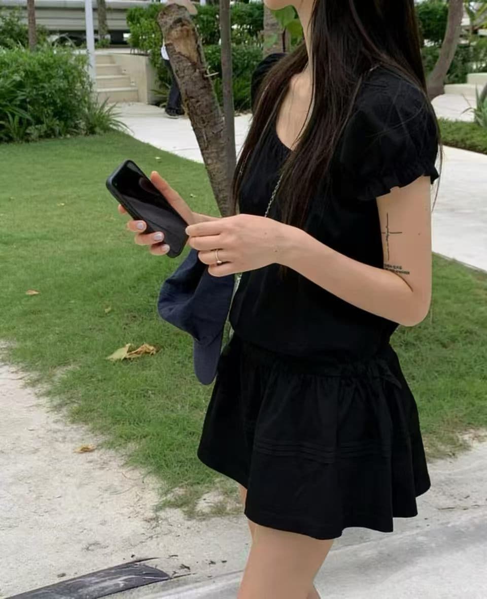 한국 스타일 슬림해 보이는 다용도 바람 허리 펌프 로프 버블 반팔 소녀 인형 드레스 미니 스커트 상세 이미지 18