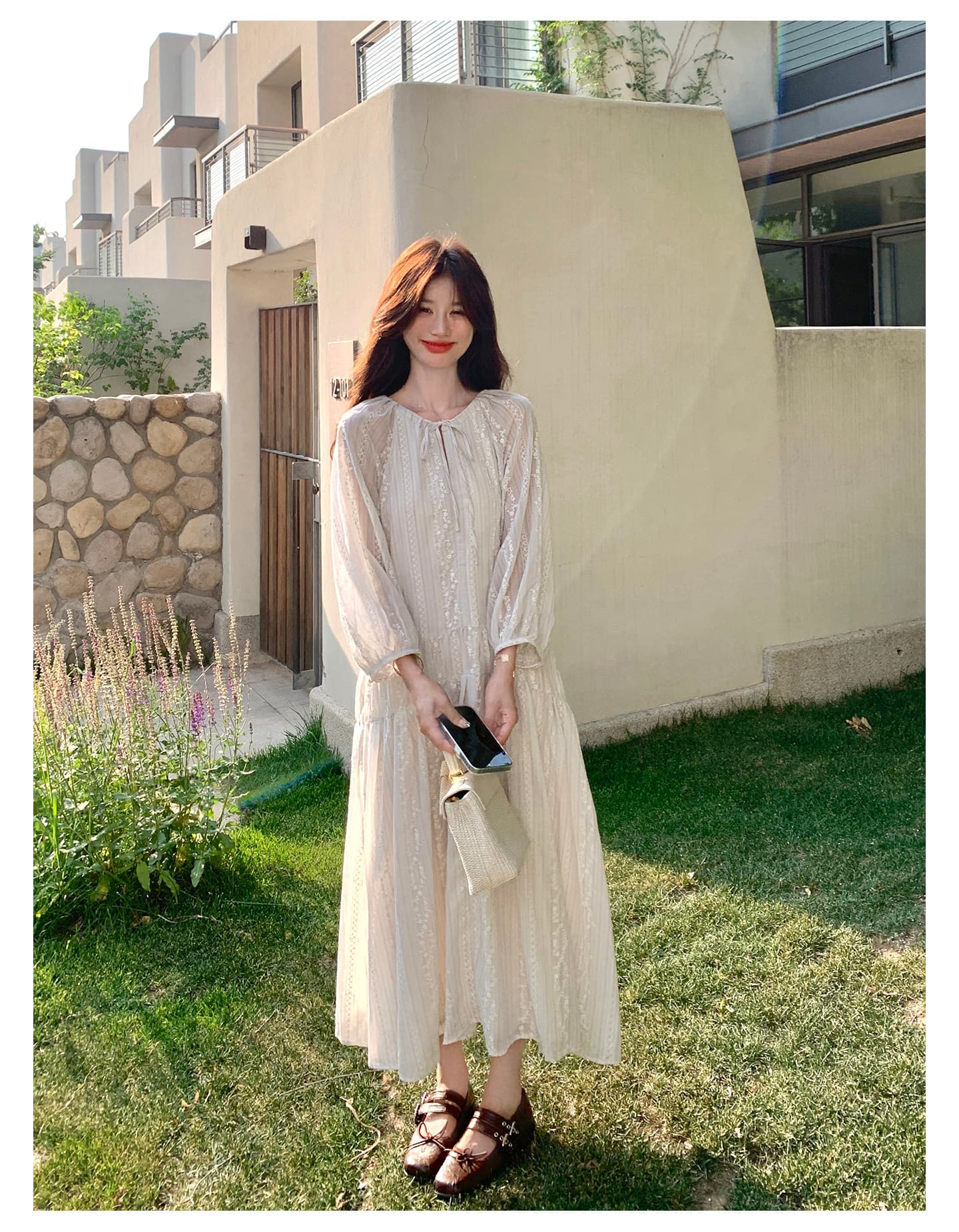 2026 이른 가을 프랑스식 감기 센스 하얀 달빛 자수 여성 드레스 특별 아름다운 A라인 스커트 상세 이미지 5