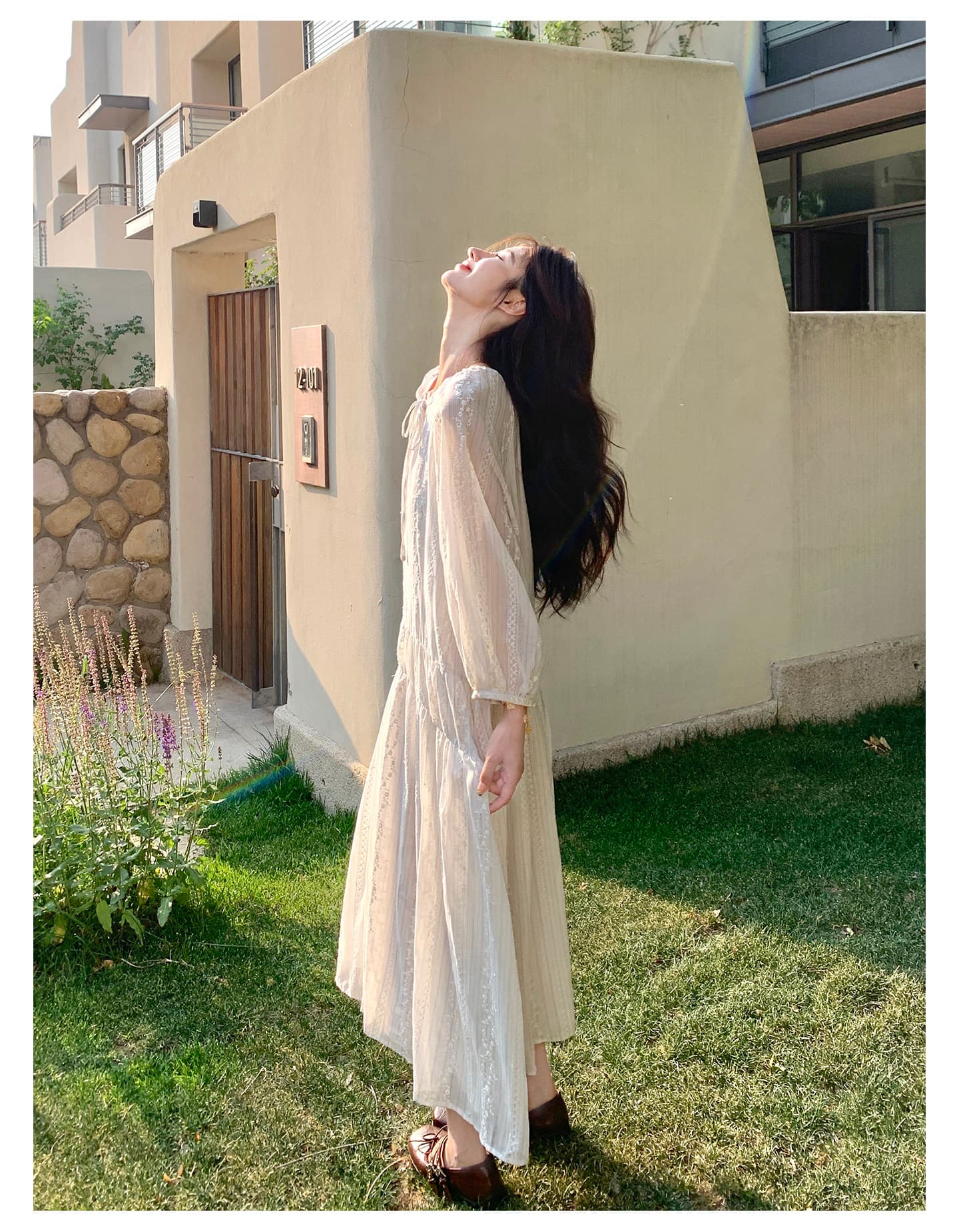 2026 이른 가을 프랑스식 감기 센스 하얀 달빛 자수 여성 드레스 특별 아름다운 A라인 스커트 상세 이미지 6