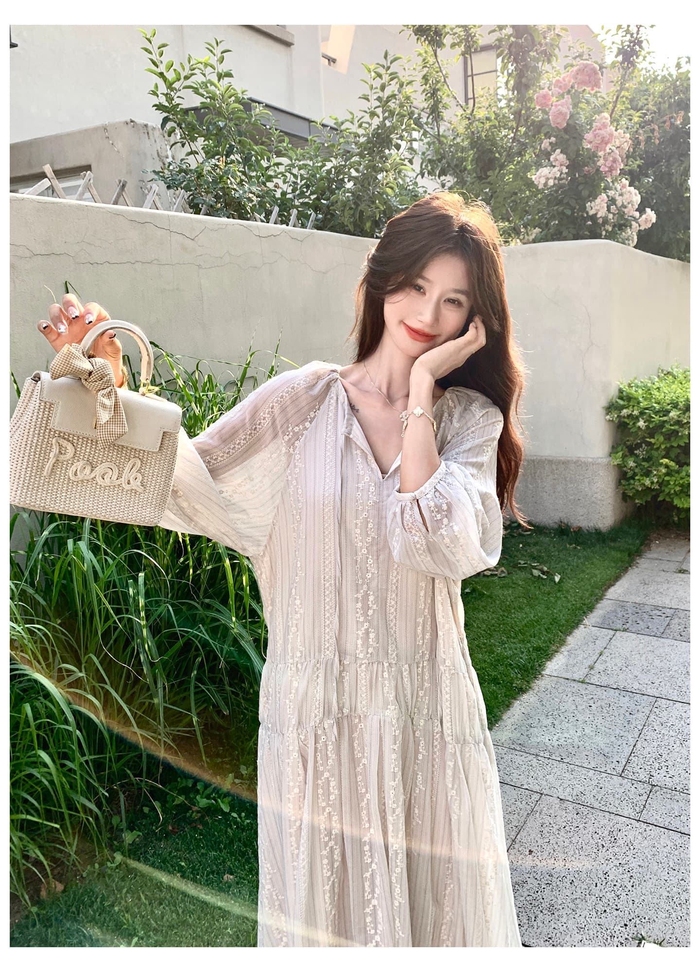 2026 이른 가을 프랑스식 감기 센스 하얀 달빛 자수 여성 드레스 특별 아름다운 A라인 스커트 상세 이미지 15