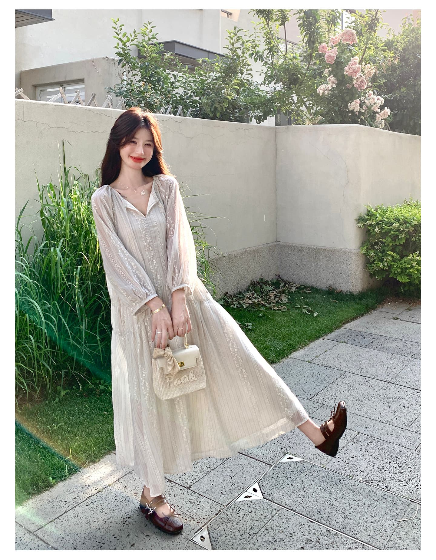 2026 이른 가을 프랑스식 감기 센스 하얀 달빛 자수 여성 드레스 특별 아름다운 A라인 스커트 상세 이미지 17