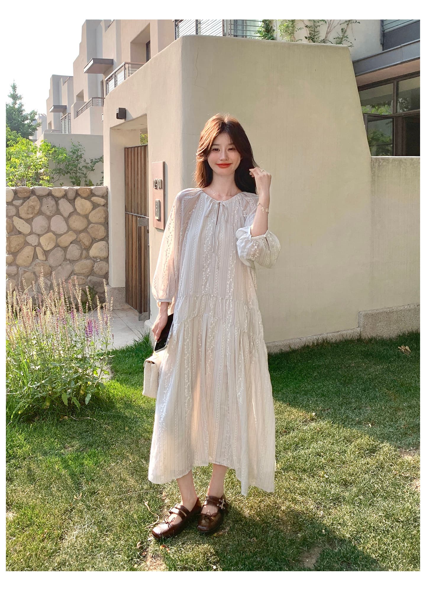 2026 이른 가을 프랑스식 감기 센스 하얀 달빛 자수 여성 드레스 특별 아름다운 A라인 스커트 상세 이미지 21