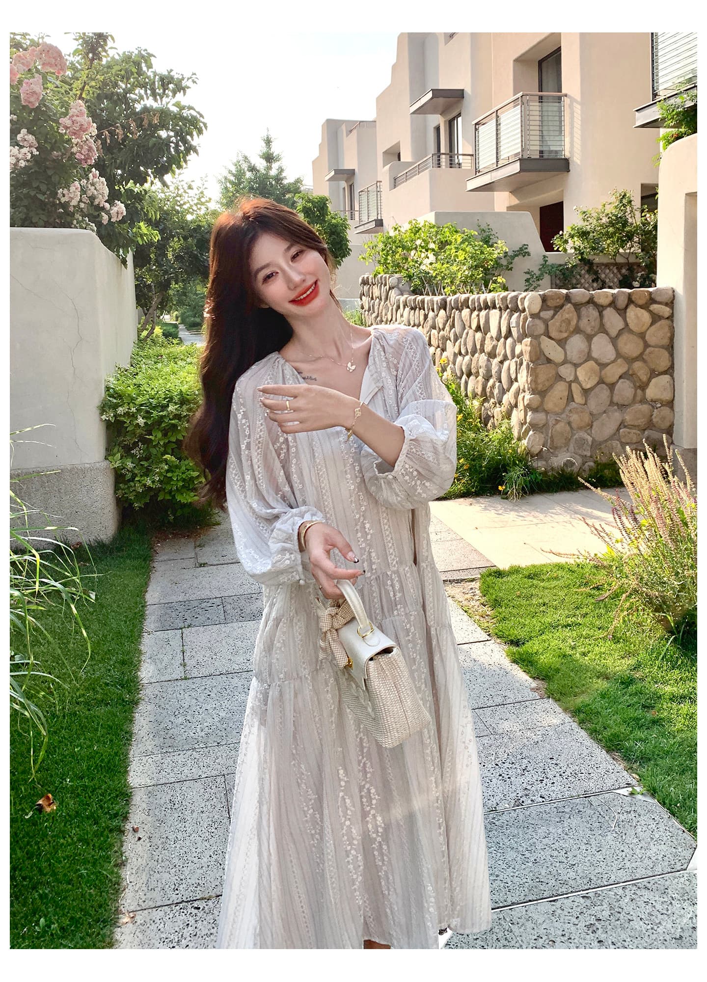 2026 이른 가을 프랑스식 감기 센스 하얀 달빛 자수 여성 드레스 특별 아름다운 A라인 스커트 상세 이미지 27