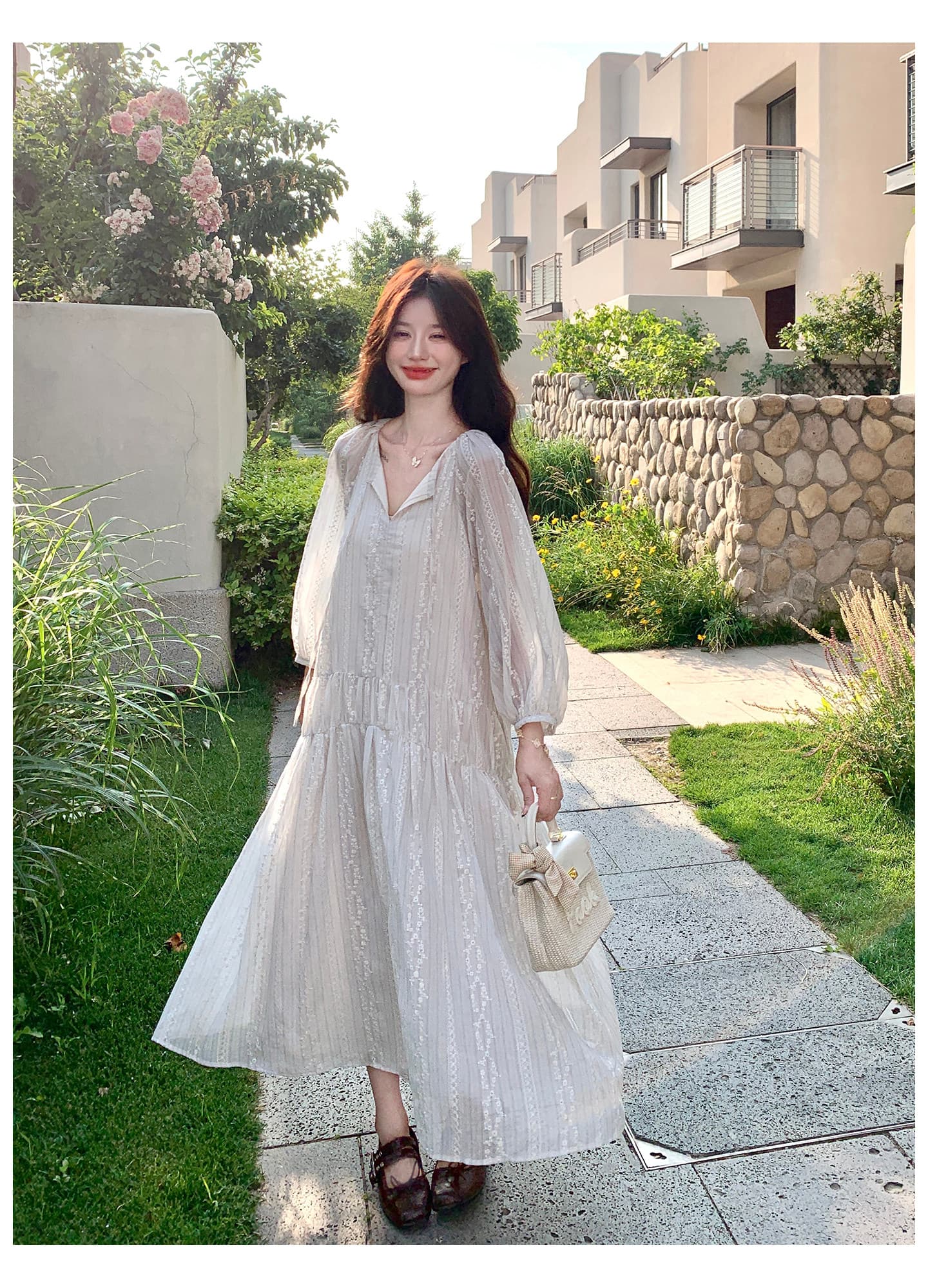 2026 이른 가을 프랑스식 감기 센스 하얀 달빛 자수 여성 드레스 특별 아름다운 A라인 스커트 상세 이미지 31