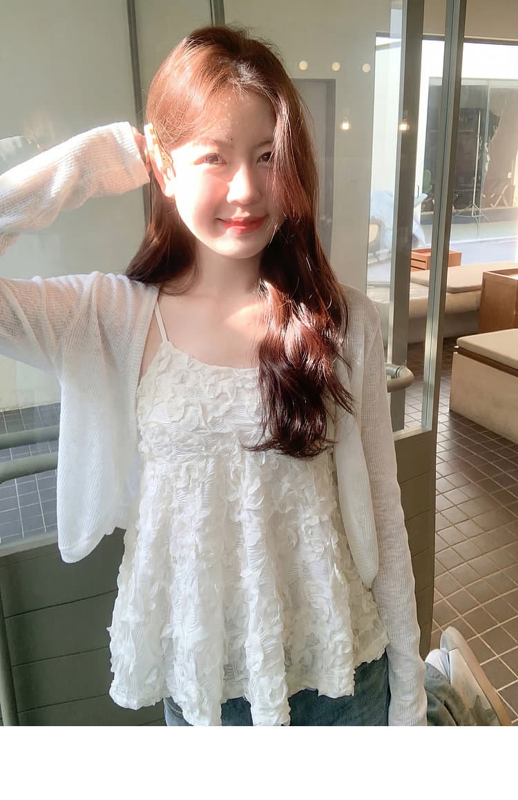 한 부서 화이트 쇼트 스타일 얇은 스타일 자외선 차단 니트 오픈 가디건 여성 여름 슬립 외부 가져 가라. 재킷 맨위 상세 이미지 4