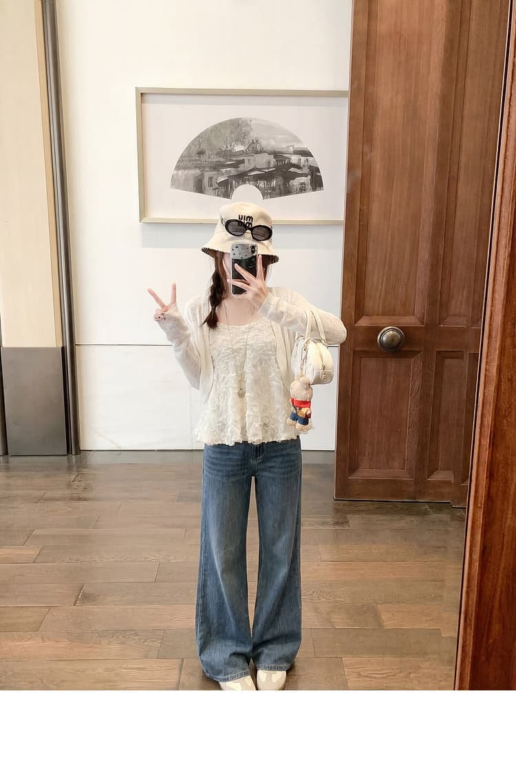 한 부서 화이트 쇼트 스타일 얇은 스타일 자외선 차단 니트 오픈 가디건 여성 여름 슬립 외부 가져 가라. 재킷 맨위 상세 이미지 6