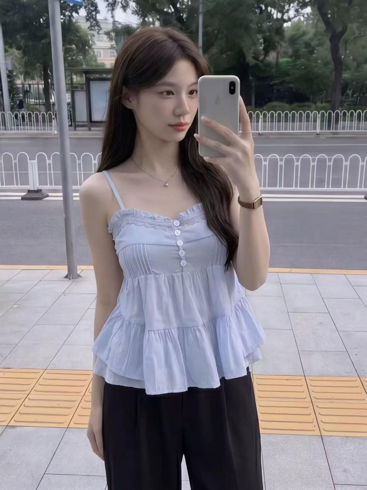 해변가 휴가 바람 달콤함 레이스 패치워크 캐미솔 2026 여름 새로운 루즈핏 작은 대중 민소매 맨위 상세 이미지 7